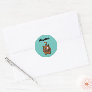 Adesivo Meowza! Design de Cartoon de Gatinho Castanho Engr