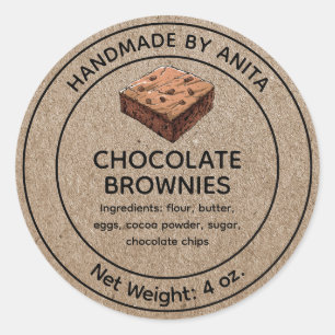 Adesivo Mercadorias cozidas Chocolate Brownis Label Kraft