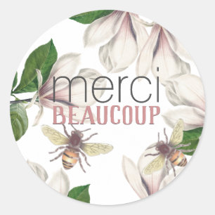 Adesivo Merci Beaucoup Obrigado com Flor e Abelha