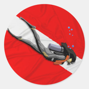 Adesivo Mergulhador e bandeira enrugada do mergulho