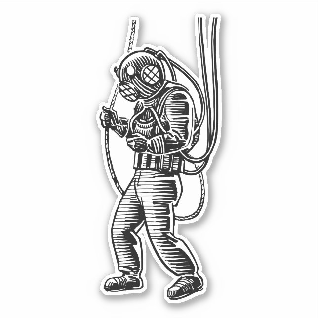 Adesivo Mergulhe na Nostalgia: Vintage Deep Sea Diver (Frente)