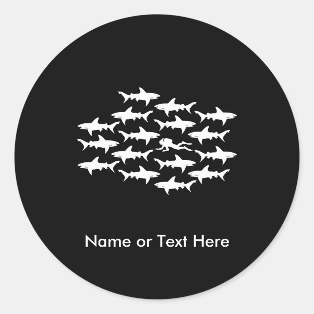 Adesivo Mergulho Scuba Nadando com Escola de Tubarões (Frente)