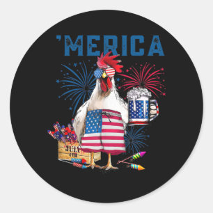 Adesivo Merica Funny Chicken with beer USA Flag 4th of