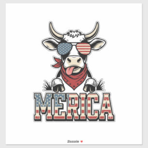 Adesivo Merica Gráfico de Gravura Vintage Patriótica Vaca_