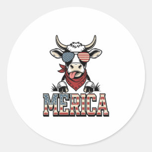 Adesivo Merica Gráfico de Gravura Vintage Patriótica Vaca_