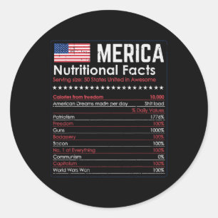 Adesivo Merica Nutrition Fact Engraçado América 4 De Julho