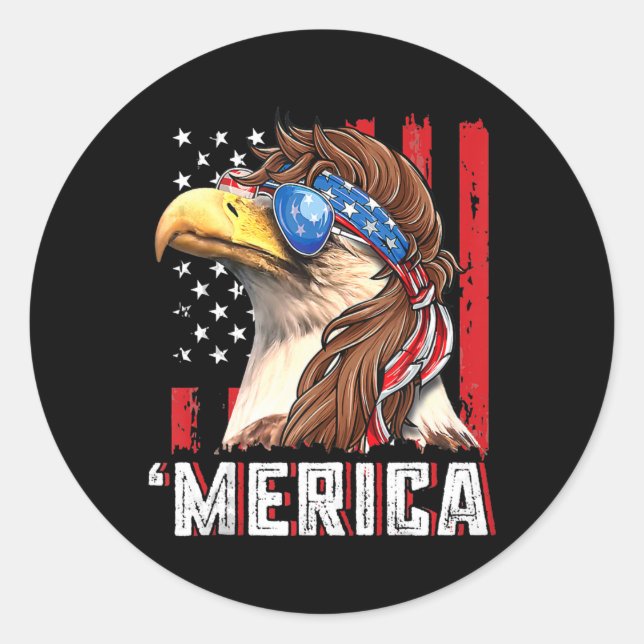 Adesivo Merica Patriótica Bald Eagle Mullet EUA Bandeira 4 (Frente)