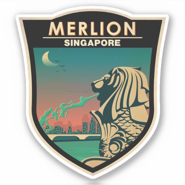 Adesivo Merlion Singapore Viagem Vintage Art (Frente)