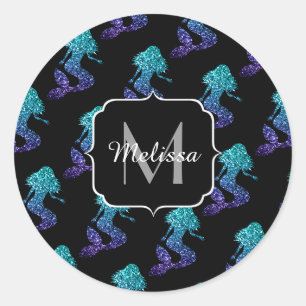 Adesivo Mermaid azul aqua ombre Padrão de brilho Monograma