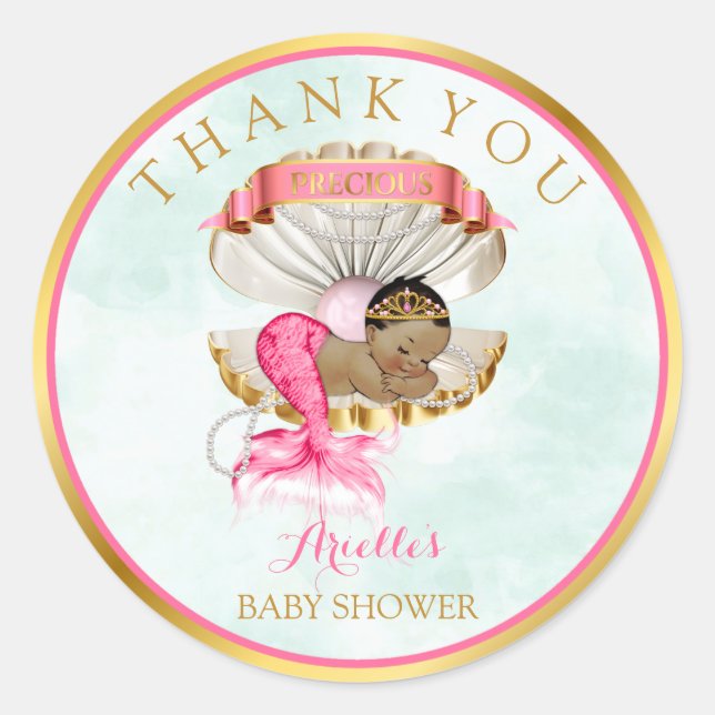 Adesivo Mermaid Baby Clam Shell Tiara Afro-Americano (Frente)