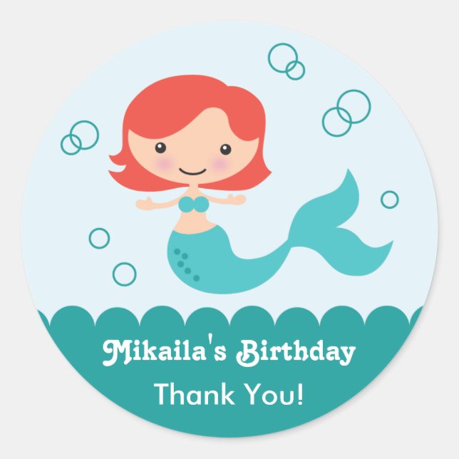 Adesivo Mermaid Birthday Favor Sticker (Frente)