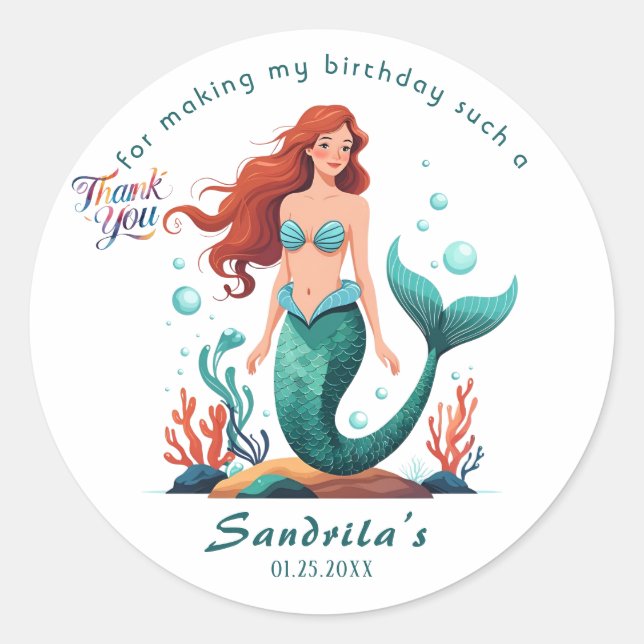 Adesivo Mermaid  Birthday Party der The Sea Mermaid  (Frente)