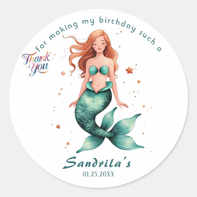 Adesivo Mermaid  Birthday Party der The Sea Mermaid  (Frente)