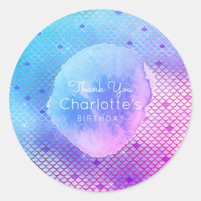 Adesivo Mermaid Scales Obrigado Festa de aniversário Favor (Frente)