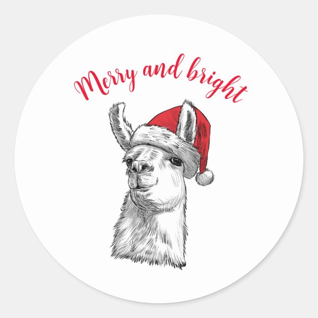 Adesivo Merry and bright customisable Llama fun Christmas  (Frente)