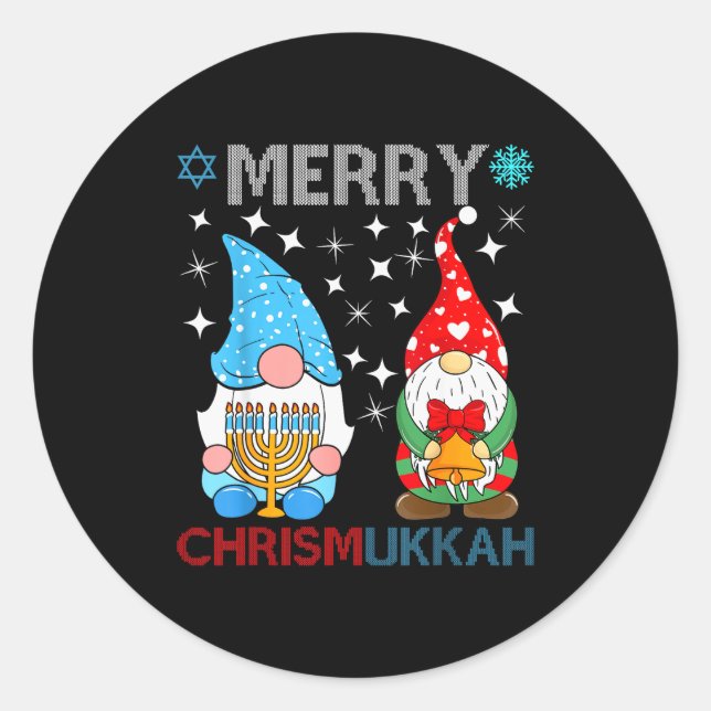 Adesivo Merry Chrismukkah Funny Gnomes Christmas And Hanuk (Frente)