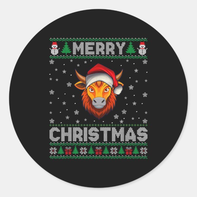 Adesivo Merry Christmas 2025 Yak Santa Hat Ugly Xmas  (Frente)