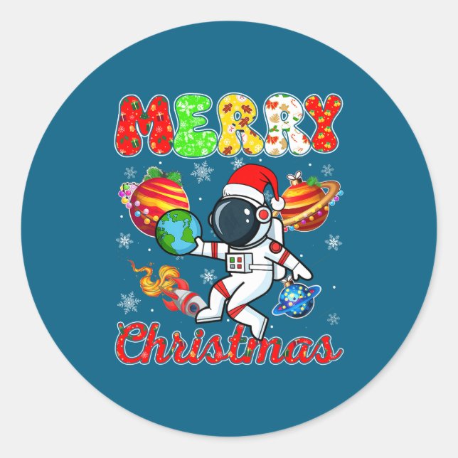 Adesivo Merry Christmas Astronaut Santa Hat Snowflakes Tre (Frente)