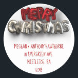 Adesivo Merry Christmas Balloon Letters Return Endereço<br><div class="desc">Estas etiquetas redondas de endereço de retorno apresentam balões de hélio em forma de letras vermelhas e verdes,  que soletram "Feliz Natal". Use o campo modelo para inserir seu nome e endereço nesses rótulos. Eles são perfeitos para enviar seus cartões de Natal.</div>
