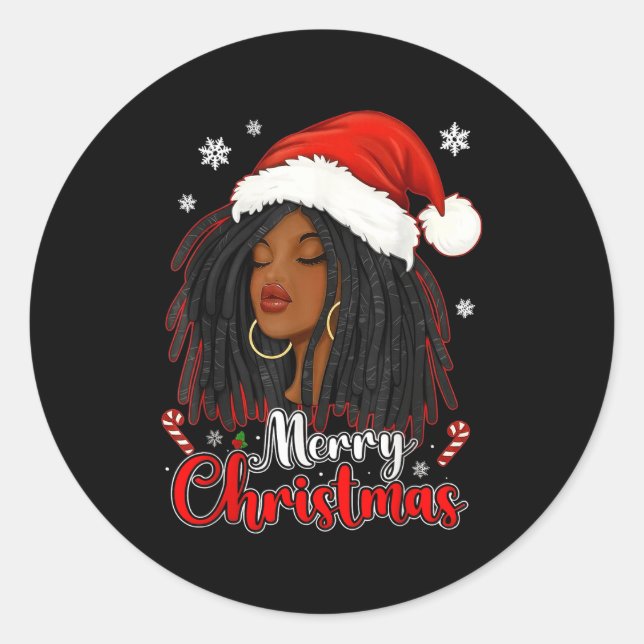 Adesivo Merry Christmas Black African Girl Santa Hat Xmas  (Frente)