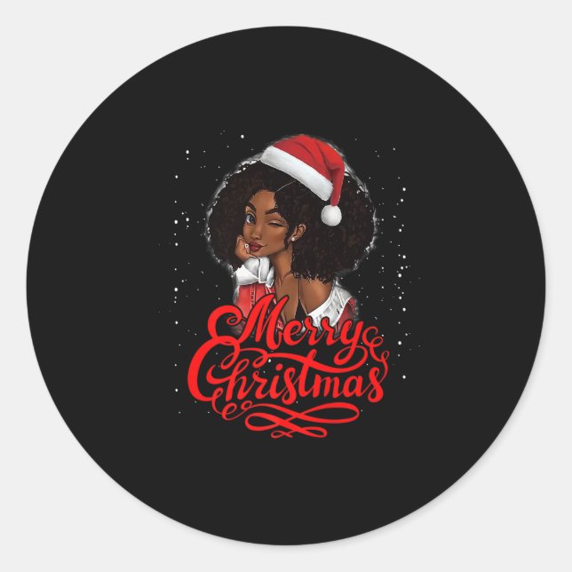 Adesivo Merry Christmas Black Woman Santa Hat Funny Xmas P (Frente)