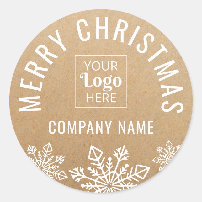 Adesivo Merry Christmas Business Logo Name Kraft Look (Frente)