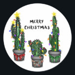 Adesivo Merry Christmas Cactus Sticker<br><div class="desc">Combine seus adesivos com seu papel de embrulho e cartões de Natal.</div>