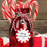 Adesivo Merry Christmas Candy Cane Custom<br><div class="desc">Listras brancas e vermelhas canaviais com uma mensagem de Feliz Natal.</div>