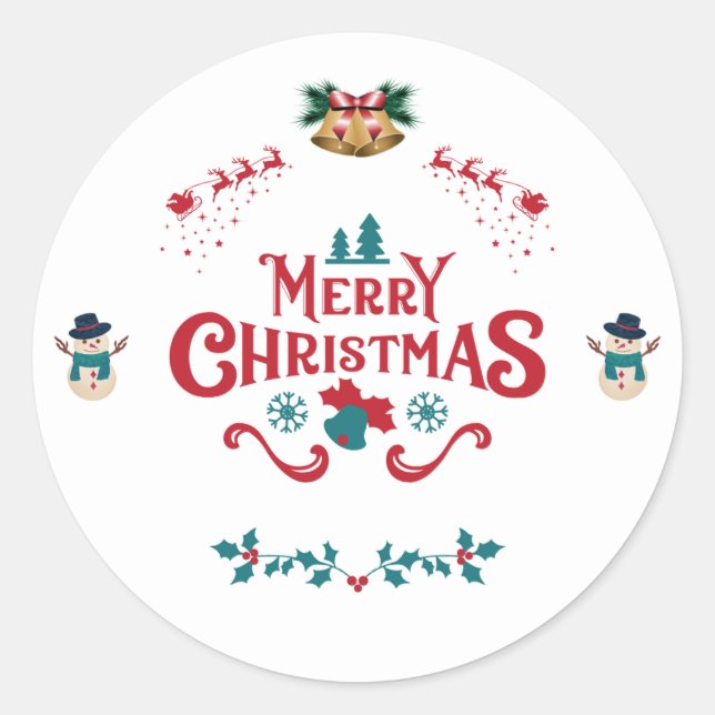 Adesivo Merry Christmas Classic Reindeer Snowman Sticker (Frente)