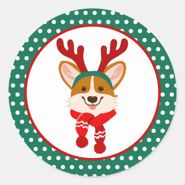 Adesivo Merry Christmas Corgi Dog Sticker (Frente)