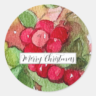 Adesivo Merry Christmas Cranberries Frutas Aquarela