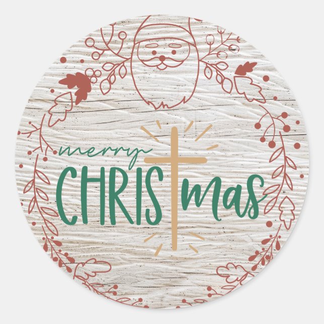 Adesivo Merry Christmas Cross Round Sticker (Frente)
