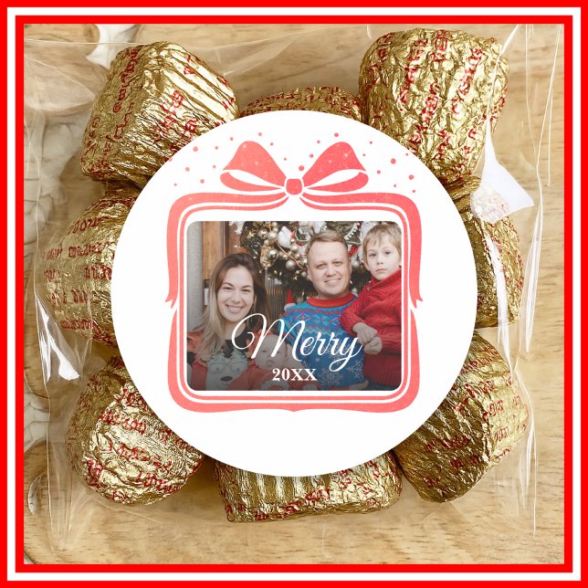 Adesivo  Merry Christmas Elegant Bow Present Photo Collage (Criador carregado)