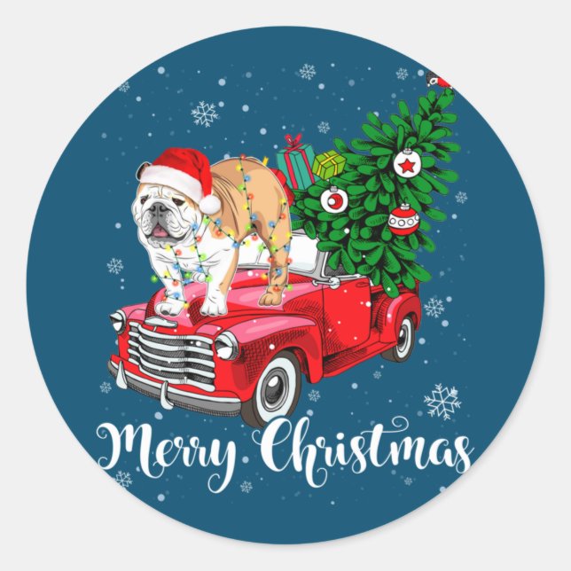 Adesivo Merry Christmas English Bulldog Santa Red Truck Xm (Frente)