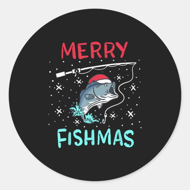 Adesivo Merry Christmas Fishmas Funny Fishing Fish Gift Pr (Frente)