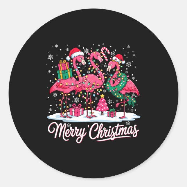 Adesivo Merry Christmas Flamingo Lights Santa Hat Snow Xma (Frente)