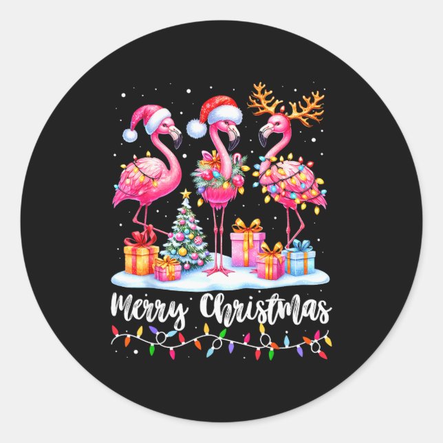 Adesivo Merry Christmas Flamingo Santa Hat Xmas Pajamas Ho (Frente)