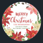 Adesivo Merry Christmas Floral Wreath Return Endereço<br><div class="desc">Merry Christmas Floral Wreath Return Endereço</div>