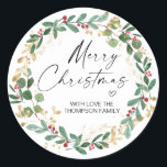 Adesivo Merry Christmas Gift Label Greenery Wreath Sticker<br><div class="desc">Está quase no Natal! Hora de planejar o seu presente para o feriado, não esqueça os seus palitos de Natal personalizados! Na moda e belos estes autocolantes de Natal personalizados são perfeitos para as Etiquetas de Presente de Natal ou como selos de envelopes nos seus Cartões de natal de Natal...</div>