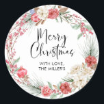 Adesivo Merry Christmas Gift Label Modern Round Sticker<br><div class="desc">Feliz Natal,  Gift Sticker Labels com Greenery e design vermelho. Esta etiqueta de presente de Natal moderna é o toque final perfeito para adicionar aos seus presentes de Natal este ano.</div>