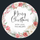 Adesivo Merry Christmas Gift Label Modern Round Sticker<br><div class="desc">Feliz Natal,  Gift Sticker Labels com Greenery e design vermelho. Esta etiqueta de presente de Natal moderna é o toque final perfeito para adicionar aos seus presentes de Natal este ano.</div>