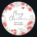 Adesivo Merry Christmas Gift Label Modern Round Sticker<br><div class="desc">Feliz Natal,  Gift Sticker Etiqueta Rotina design de coroa floral vermelha. Esta etiqueta de presente de Natal moderna é o toque final perfeito para adicionar aos seus presentes de Natal este ano.</div>