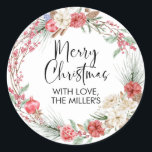 Adesivo Merry Christmas Gift Label Modern Round Sticker<br><div class="desc">Feliz Natal,  Gift Sticker Labels com Greenery e design vermelho. Esta etiqueta de presente de Natal moderna é o toque final perfeito para adicionar aos seus presentes de Natal este ano.</div>