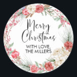 Adesivo Merry Christmas Gift Label Modern Round Sticker<br><div class="desc">Feliz Natal,  Gift Sticker Labels com Greenery e design vermelho. Esta etiqueta de presente de Natal moderna é o toque final perfeito para adicionar aos seus presentes de Natal este ano.</div>