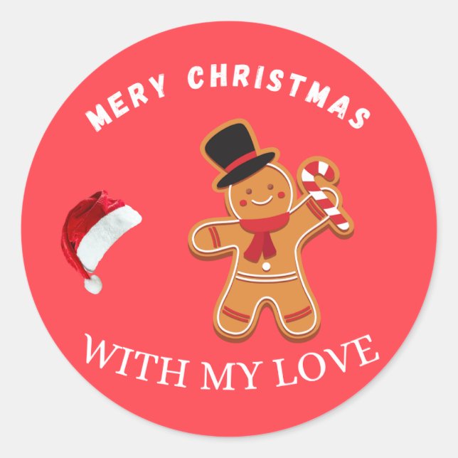 Adesivo Merry Christmas Gingerbread Man with Santa Hat Vec (Frente)