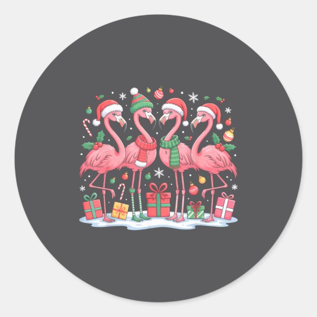 Adesivo Merry Christmas Hat Santa Flamingo Light Christmas (Frente)