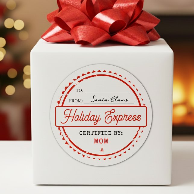 Adesivo Merry Christmas Holiday Express Mail To From (Merry Christmas Holiday Express Mail To From Classic Round Sticker
)
