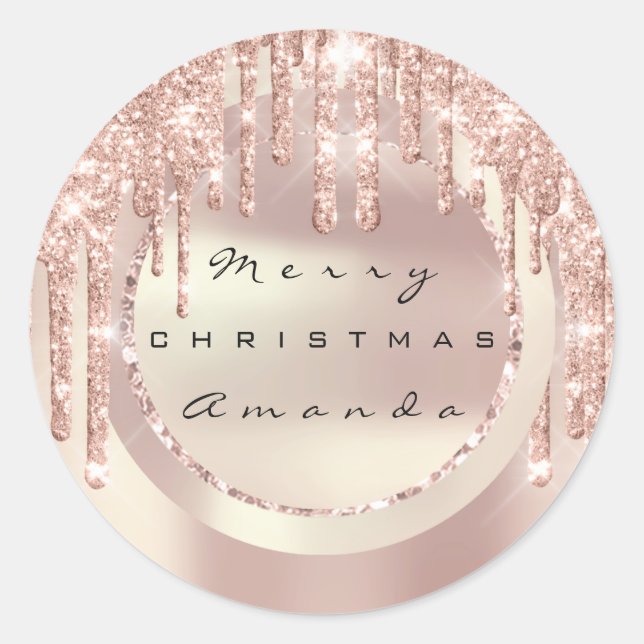 Adesivo Merry Christmas Holiday Name Copper Rosa Glitter (Frente)