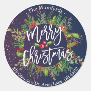 Adesivo Merry Christmas Holly Wreath Return Endereço Labe