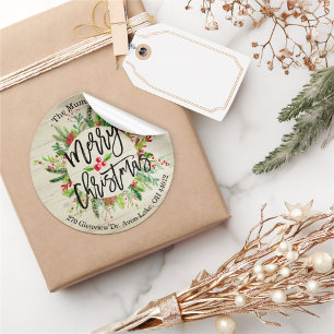 Adesivo Merry Christmas Holly Wreath Return Endereço Labe